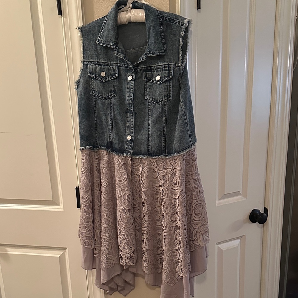 Denim Vest with Lace Bottom. Bottom Fully Lined. RUNS SMALL.